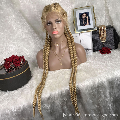 Cheap Braid hair wig synthetic hair wigs wholesale four long box braided twist lace wigs for black women